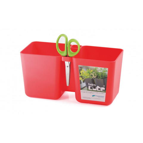 Květináč na bylinky s nůžky - Twins Cube koral